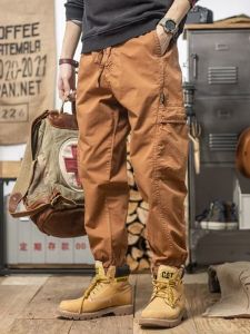 American Retro Functional Patchwork Mens Work Pants Loose Large Size Autumn Pure Cotton Cuffed Harlan Casual Pants