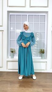 SAL5A KIDS GAMIS remaja cringkle ANAK perempuan remaja tanggung 9-17 tahun MIX TULLE TILE TILLE brukat brokat fashion muslim longdress KID girl serut susun modern premium warna broken white gamis putih tulang manasik haji mengaji terbaru