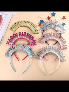 Colorful Letters Headband Happy Birthday Glitter Gold Rain Silk Hair Accessories for Girl Birthday Photo Prop Decoration
