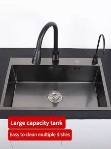 REAIM Sink Set Lengkap Kitchen/Wastafel Stainless Hitam 304/Paket Kitchen Sink Cuci Piring