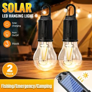 Solar LED Camping Lights Type-C Rechargeable Hanging Tent Light 3 Light Modes Outdoor Camping Lamp Portable Ambient Light Bulbs