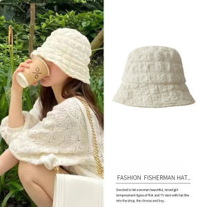 Celebrity style gentle puff fisherman hat spring and autumn thin pleated chiffon basin hat sun shading bucket hat