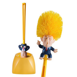 Funny Yellow Hair Cartoon Toilet Brush with Holder | Creative Bathroom Cleaner | Unique Gag Gift for Adults Friends Party Fun