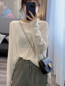 ผู้หญิง หลวม ฤดูร้อน ถัก เสื้อท่อนบน ป้องกันแสงแดด น้ำหนักเบา คอกลมแขนยาว ดีไซน์ Sensation หลากหลาย เสื้อยืด