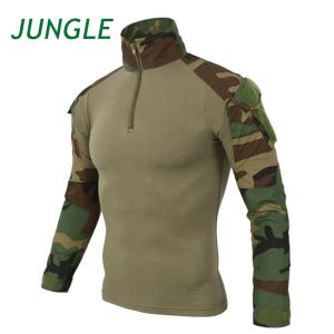Combat Shirts Camo Cargo Sport Tops Airsoft Paintball Tactical T-Shirts Hiking Fishing Climbing Hunting Clothes Wear Resistant