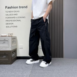 Quần Dài Nam Mùa Hè 2025 Quần Dài Thường Ngày Kẻ Sọc Mới Rộng Rãi Thoáng Khí Mát Mẻ Ống Rộng Dài Bằng Cotton Pha Trộn