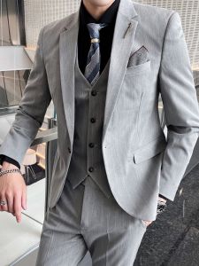 ROMON | Lormen Mens Casual Formal Suit Set Advanced Business Professional Wedding Custom-made Ceremony Striped Single-breasted Coat