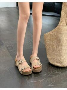 SHÉII | Dép Da Đế 6cm Có Khóa Cài