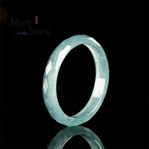 Natural A-Grade Jadeite Blue Water Diamond Face Ring For Men And Women Jade Ring Band Jewelry Simple Jade Ware Best Selling