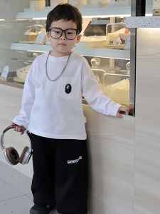 Pure Cotton Long Sleeve T-Shirt for Boys Spring Autumn Fashionable Versatile Inner Wear Baby Clothes Casual Standard Fit