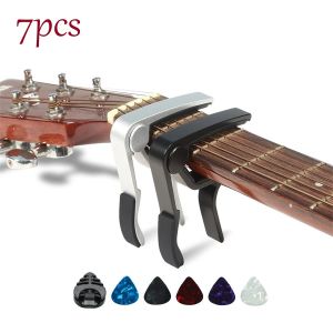 7pcs Guitar Capo for Acoustic And Electric Guitars With 5 Picks for Free And 1 HolderBlack Silver
