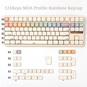 Rainbow Creamy White MOA Keycaps 124 keys PBT Dye-sub Keycaps Cute Round Keyboard Keycap For Mechanical Keyboard 61/64/87/96/104