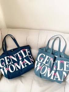 Thailand Gentle Woman Large Letter Printed Tote Denim Single Shoulder Canvas Bag Large Capacity Commuter Bag Tide