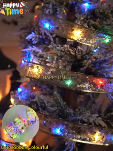 【Happy Time】4M LED Ribbon Fairy String Lights Battery Operated Christmas Tree Garland Warm White DIY Decorative Lights for Xmas Tree Party Wedding Home Holiday Decoration Flexible Reusable Ornaments