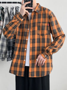 เสื้อเชิ้ตแขนยาวผู้ชาย ลายสก็อต 2024 ใหม่ ฤดูใบไม้ผลิ ฤดูใบไม้ร่วง แจ๊กเก็ตคู่รัก อินเทรนด์ เสื้อสเวตเตอร์ Regular Fit สไตล์ญี่ปุ่น Flocking