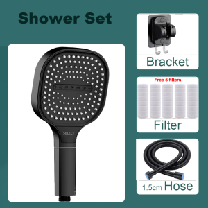 3 Mode Handheld Showerhead High Pressure Water Saving Sprayer Shower Head Set Bracket+Hose+Filter Large Flow Bathroom Accessorie