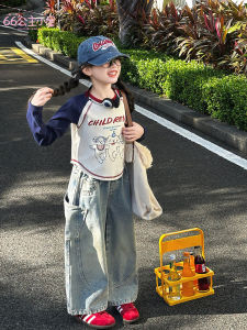 Princess Style Long Sleeve Childrens T-shirt Cartoon Print Shoulder Insert Design for Little Girls Spring Autumn Wear