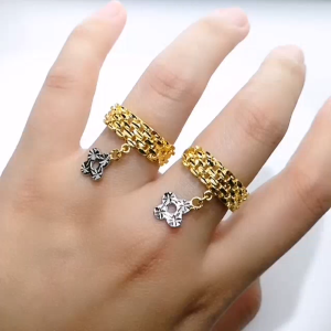 Yon Hing Rings Gantung 2 Tone Saiz 14.5 15.5 17 17.5 19 Emas 916