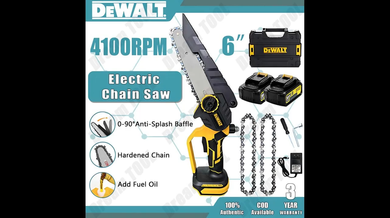 COD Dewalt 6 Inch Cordless Chainsaw Portable Electric Chain Saw rechargeable【Warranty 5 Year】