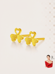 Fashion Lucky Clover 999 Pure Gold Earrings
