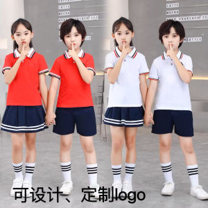 Kindergarten Suit Primary School Uniform Business Attire Summer Short Sleeve Pure Cotton Polo Shirt British Style Sports Kids T-shirt