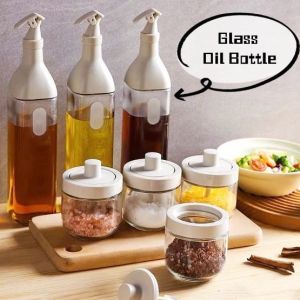 Glass Oil Bottle Oil Dispenser Seasoning Spoon Bottle Gravity Oil Pot Condiment Container Spice Jar
