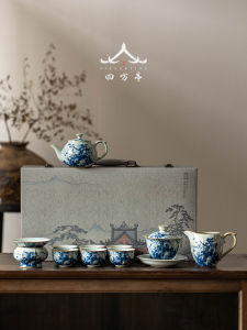 Premium Jingdezhen Ceramic Blue And White Porcelain Tea Set for Home Use New 2025 Style Chinese Style Gongfu Tea Set for 6 People