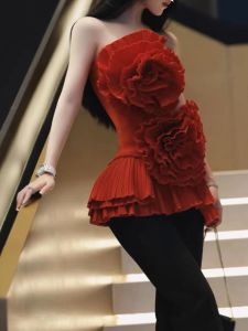 Pleated Summer Tank Tops For Women Strapless Sleeveless Spliced Floral Irregular Vest Female Fashion Clothing New