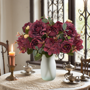 Artificial Flower Silk Rose Bouquet Hydrangea Peony Bridal Holding Plant Yard Home Room Wedding Decoration Diy High Quality Gift