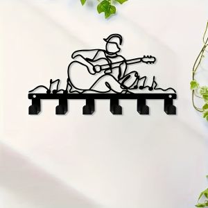 CIFbuy | HCGY Hình Đàn Guitar Móc Chìa Khóa Treo Tường Chủ Đề Âm Nhạc Sắt Nghệ Thuật Kim Loại Chắc Chắn Móc Treo Chìa Khóa Cho Phòng Khách Trang Trí Phòng Ngủ