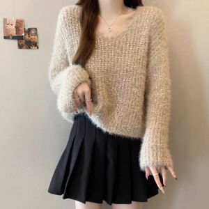 Fashion New Winter Loose V-Neck Plus Size Knit Sweater