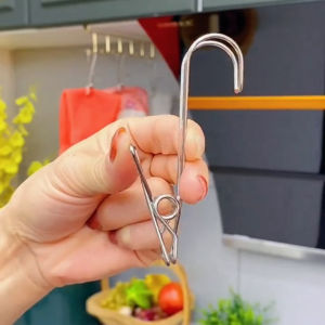 Multi-Functional Long Hook Clip Long Tail Stainless Steel Clip Hanger with Hook Hang the Clothes Air Clothes Material Document Storage