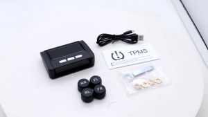 USB Solar TPMS Car Tire Pressure Alarm Monitoring System 4 External Sensors Real-Time Solar Power Car Tire Temperature Warning Solar Power Digital LCD Display Auto Tire Pressure Monitor TPMS Sensors