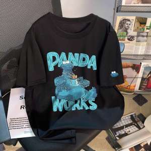 T-Shirt Wanita Hitam Lengan Pendek - Motif Kartun Lucu & Huruf Keren  Katun Tipis Bernapas Premium Tren 2025  Desain Korea Oversize Slim Fit  Baju Streetwear Nyaman untuk Gaya Sweet & Spicy  Ukuran Besar  Womens Clothing  Tunik kerah bulat gaya santai