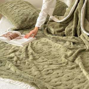 Chiếc Chăn Lông Teddy Đôi Mặt Dày Có Họa Tiết Caro Cho Văn Phòng Sofa 400g