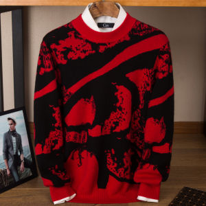 YHNP Luxury Cashmere Knitwear Thickened High Collar Red Wool Sweater for Men Celestial Horse Year Fashion Urban Style Long Sleeve
