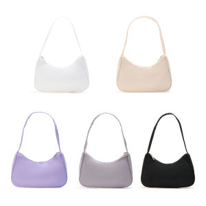 MOJOYCE Lightweight Womens Solid Color Nylon Tote Bag with Zipper Spacious Shoulder Bag for Shopping and Travel