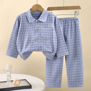 JIFANPAUL | Childrens Fashion Checkered Collar Sleepwear Set for Boys and Girls