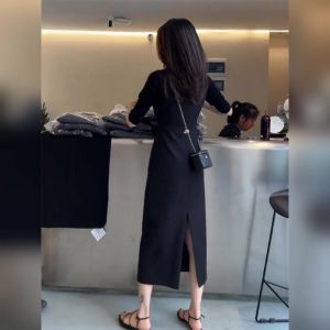 YUFUQING | Elegant Black Slim Fit Dress Hepburn Style Midi Skirt Womens Fashion Spring New Arrival Polyester Fiber A-Line Skirt