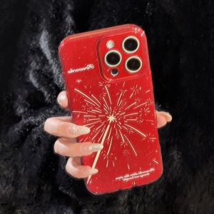 Red Wine Color Firework Pattern Silicone Phone Case for  15 Promax 16 pro Max 13 Flash Powder Protective Cover for Girls