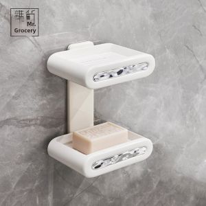 Luxury Style Double Layer Soap Dish Wall Mounted Punch Free Leather Drainable Soap Box Mr Grocery PD JOJOS L. Household Bathroom Accessories