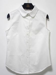 Womens Slim Fit Cotton Shirt Sleeveless Pure White Business Top Summer Korean Style Pure Cotton Upper Body Fashionable