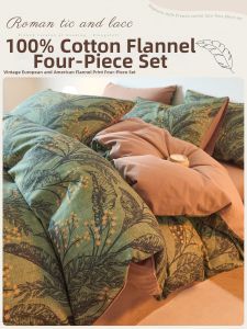 Kiss Dear | Scandinavian Style All Cotton Flannel Thickening Four Piece Bed Set