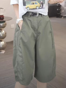 Shalldoer | Summer Thin High Waist Solid Color Five-Quarter Casual Pants Womens Loose Wide Leg Workwear Trousers Fashionable All-Match Pocket Design