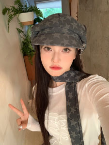 Retro Japanese Style Star Cloud Octagonal Beret Hat Womens Spring Summer Casual Face Slimming Artist Wide Brim Cap