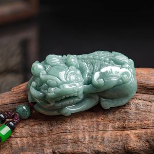 TIMESWIND With Certificate Domineering Natural Jade Green PIXIU Ice Pendant Men Necklace Y1N