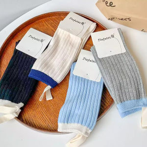 Missyou ถุงเท้ากีฬา สีคลาสสิค ยืดหยุ่น ข้อยาว ผ้าฝ้าย  womens socks