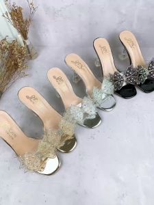 Guốc cao gót trong ly 7p/9p quai bản trong kết nơ đính đá - G23