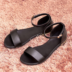 Summer Flat Sandals Womens Casual Genuine Leather Plus Size Non-Slip Pregnant Womens Shoes Easiest for Match Flat Heel Soft Bottom Young Adult Student Sandals