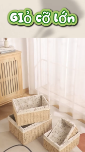 Giỏ Đựng Đồ Có Nắp ANKAN Lót Vải Vintage – Giỏ Quần Áo Chăn Mỏng 3 Kích Thước